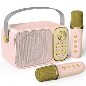 No-228 Bescost Mini Karaoke Machine For Kids With 2 Wireless Microphone Medium Pink