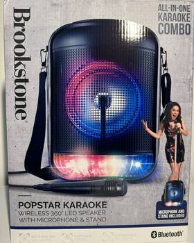 Bssk9625bk Brookstone Wireless 360 All In One Combo Karaoke Speaker Microphone And Stand New Bssk9625bk Brookstone Wireless 360 All In One Combo Karaoke Speaker Microphone And Stand New