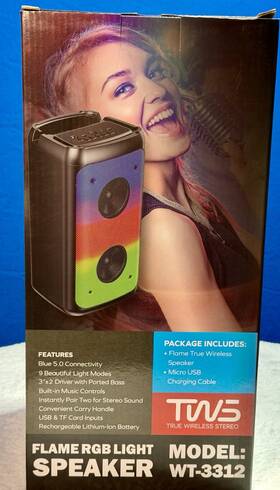 Wt-3312 Flame Rgb Bluetooth Speaker Wireless Portable Led Light Dual 3 Inch New