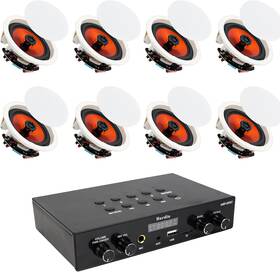 Herdio He-hcs-628x4-8p-us 6.5 Inch Bluetooth Ceiling Speakers With 8-channel 4-zone Amplifier Set