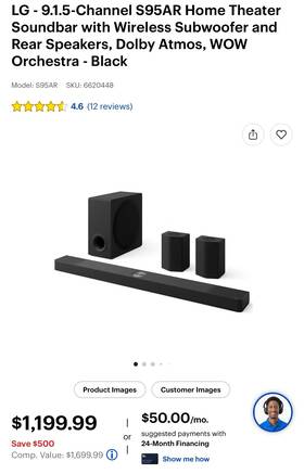 S95ar Lg 9.1.5 Channel Dolby Atmos Soundbar With Speakers And Subwoofer