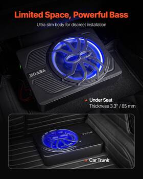 My Store 197988482994 10 Inch 440w Under Seat Car Subwoofer With Blue Ambient Light System