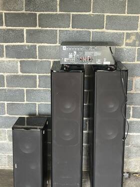 Pa-8.12f Premier Black Standing Speakers And Subwoofer Wired Stereo Rca Banana Jack Wood