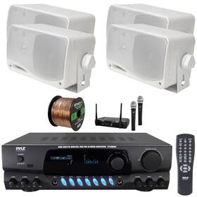 200w Pyle 027581570296 Digital Stereo Receiver 4x 3.5ftft Max 3-way Speakers Mic System