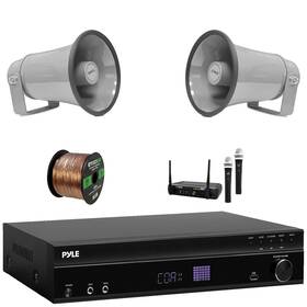 Pyle 027581589212 5.2 Channel Audio Receiver 2x 8.1ftft 50w Max Gray Pa Horn Speakers Mic