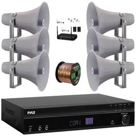 5.2ch Pyle 027581600283 Bluetooth Receiver 6x 12.7ftft 60w Pa Horn Speakers With Wireless Mic