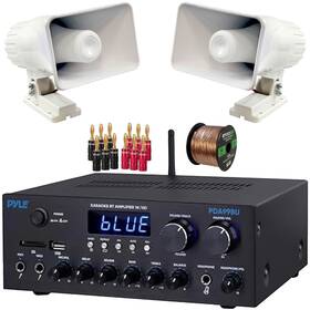 Pda99bu Pyle 027581696224 Mp3 Bluetooth Receiver 2x 6ftft 50w Pa Horn Speakers Banana Plugs