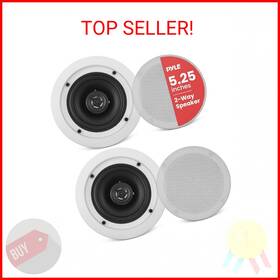 Pyle 068888745536 Home 5.25 Inch Ceiling Wall Mount Speakers - Pair Of 2-way Midbass Woofer Speak