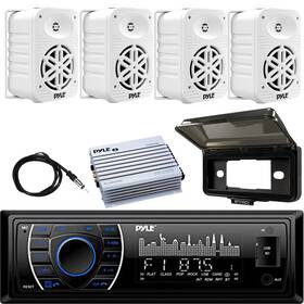 Plrmr27btb-2-pdwr55wt-a Pyle Plrmr27btb Marine Receiver 4x 5.25 Inch 500w Speakers 4 Channel Amplifier