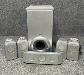 Rtd258 Rca Home Theater Surround Sound Speakers Set Of 5 With Subwoofer In Silver Rtd258 Rca Home Theater Surround Sound Speakers Set Of 5 With Subwoofer In Silver