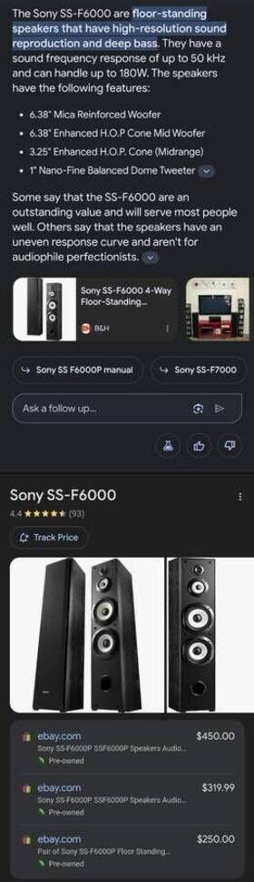 Ss-f6000p Sony 4-way Floor-standing Speakers Home Theater Surround Sound Pair