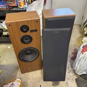 Ss-u521 Sony Ss-u530 Speakers Model Pair Torn Foam Inserts 37 Inch Tall Wood Grain Vintage