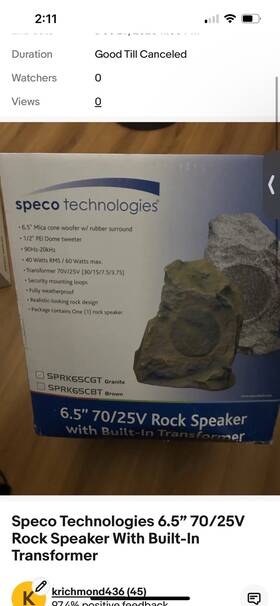Sprk65cgt Speco Technologies Granite 6.5 Inch 40w Rock Speaker Weatherproof Wired