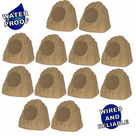 12r8s Theater Solutions Outdoor Tan Weatherproof Rock 12 Speaker Set With 8 Inch Woofers