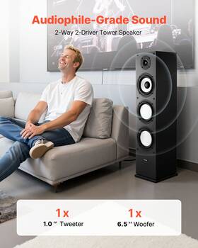 Vv-1601f Vevor Floorstanding Speaker 2-way Floor-standing Tower 200w Peak Single