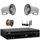 Pyle 5.2 Channel Audio Receiver, 2X 8.1'' 50W Max Gray Pa Horn Speakers + Mic. Fixed Price $329.49.