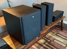M&k Miller Kreisel Surround Speakers - 2 Satellites, Center, Subwoofer. Fixed Price $300.00.
