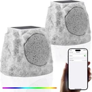 Wireless Bluetooth Rock Speakers Outdoor Waterproof Solar Powered W. Rgb Light. Fixed Price $89.99.