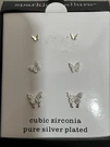New Box Jc Penney Cubic Zirconia Pure Silver Plate Butterfly Earrings Set. Fixed Price $12.95.