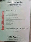 Acoustic IW191 Audiophile In-wall In-ceiling Speakers 200W 8 Ohm White. Fixed Price $60.00.