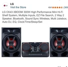 Lightly Used Lg Xboom CKM4 300W Hi-fi Shelf Stereo System Bluetooth. Fixed Price $175.00.