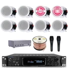 Sound System Bluetooth Amplifier Kit W/ 8QTY X 8IN Ceiling Speakers 300W, Mics. Fixed Price $593.99.