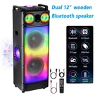 Wooden Dual 12 Inch Bluetooth Speaker Flame Effect Led Light Heavy Bass. Fixed Price $279.99.