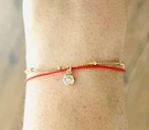 Red String And Satellite Chain With Crystal Layering Bracelet Gold Fill Silver. Fixed Price $43.00.