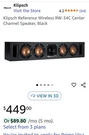 Klipsch K1067506 Reference Wireless RW-34C Two-way Center Channel Speaker. Fixed Price $259.00.