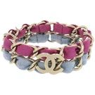 Chanel Double Chain Here Mark Metal Fabric Purple Light Blue Bracelet 0837. Fixed Price $431.71.