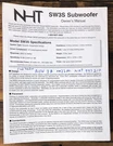 Nht Model SW3S Subwoofer Owner / User Manual *original*. Fixed Price $19.97.